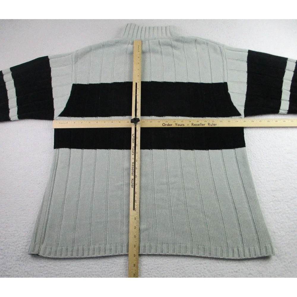 Southpole Sweater‎ Mens Medium Gray Black Chenille Ribbed Knit Mock Neck Striped
